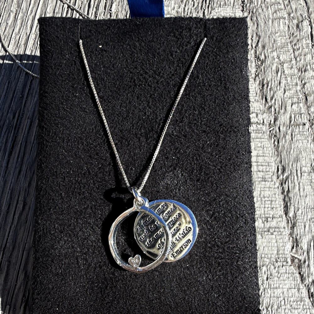 LAROCK 925 Sterling Friendship Quote Disc & Tree of Life Pendant Necklace 18”